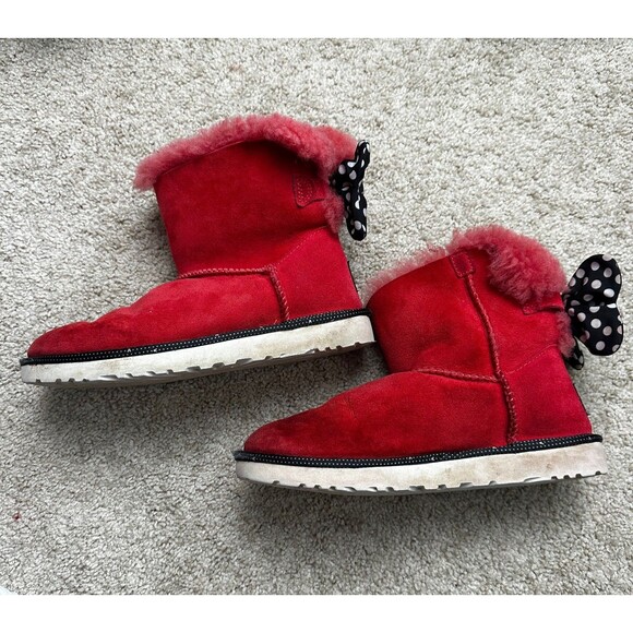 UGG Disney Minnie Mouse Sweetie Bow Red Boots Womens Size 7 - Picture 4 of 6